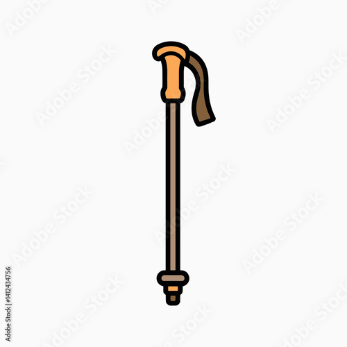 walking aid cane with brown handle and silver tip