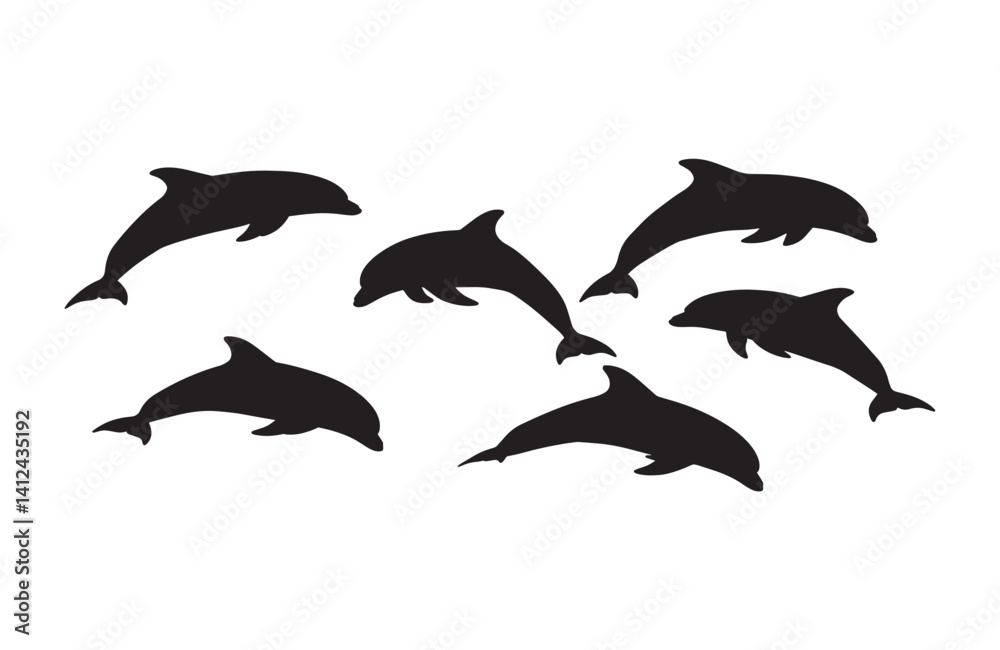 Naklejka premium Oceanic spirit highlighted through dynamic dolphin silhouettes