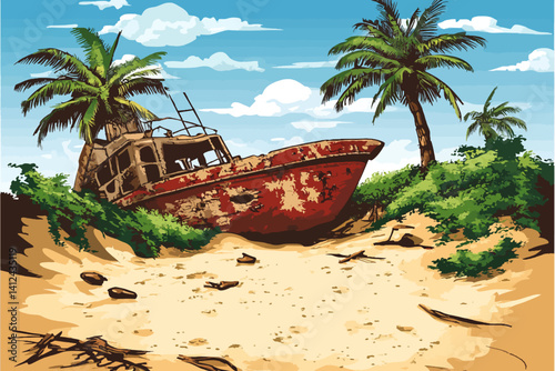 Ship damaged on the beach 