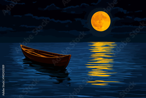 Old wooden boat at night