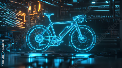 Wallpaper Mural Futuristic bicycle Blueprint: A captivating blueprint of a bicycle. This image encapsulates the essence of speed, technology, and innovation, suggesting a journey into the future.  Torontodigital.ca