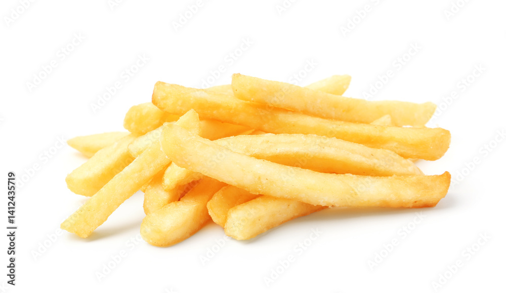 Many delicious French fries isolated on white Many delicious French fries isolated on white
