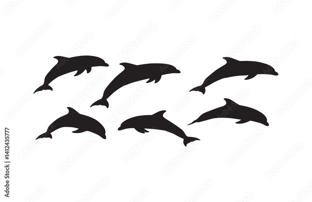 Fototapeta premium Jumping dolphins depicted through powerful silhouette style