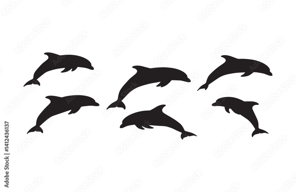 Naklejka premium Marine life captured in artistic dolphin silhouette depictions