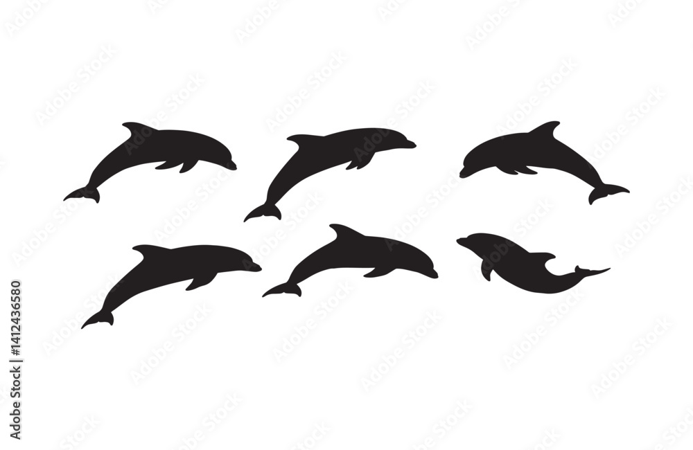 Fototapeta premium Graceful silhouettes of dolphins diving in blue waters