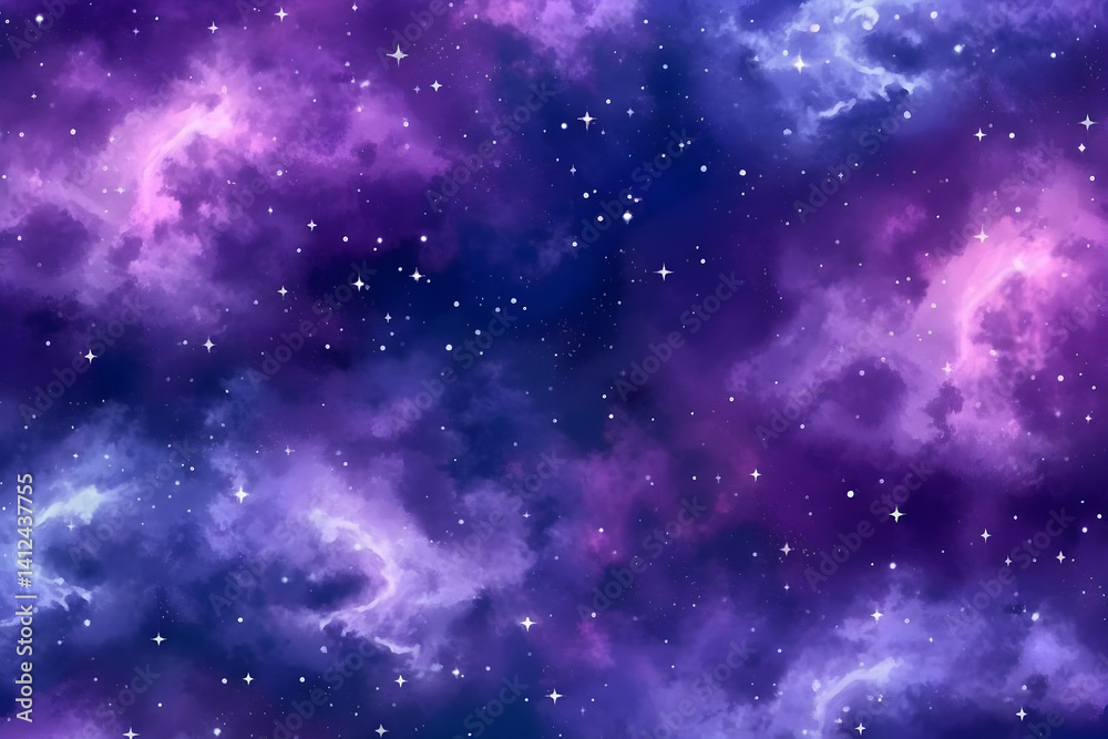 Fototapeta premium Vibrant Nebula Galaxy With Purple and Blue Hues in Starry Space Cosmic Background