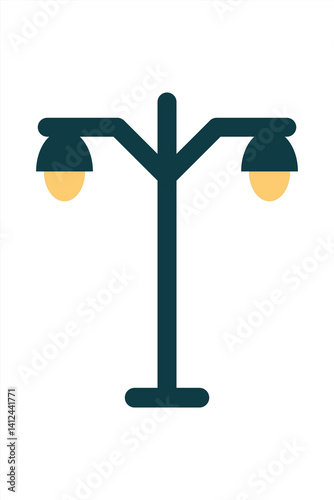 Minimal Vector Illustration of Urban Street Lamp with Two Hanging Lights and Angular Arms