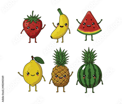 Tropical fruit parade displayed in charming artistic scene delivering playful visuals and inspiration for fresh nature based designs