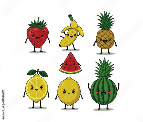 Enrich your creative works with tropical artwork scene showcasing animated fruits in vivid cheerful poses that inspire vibrant ideas