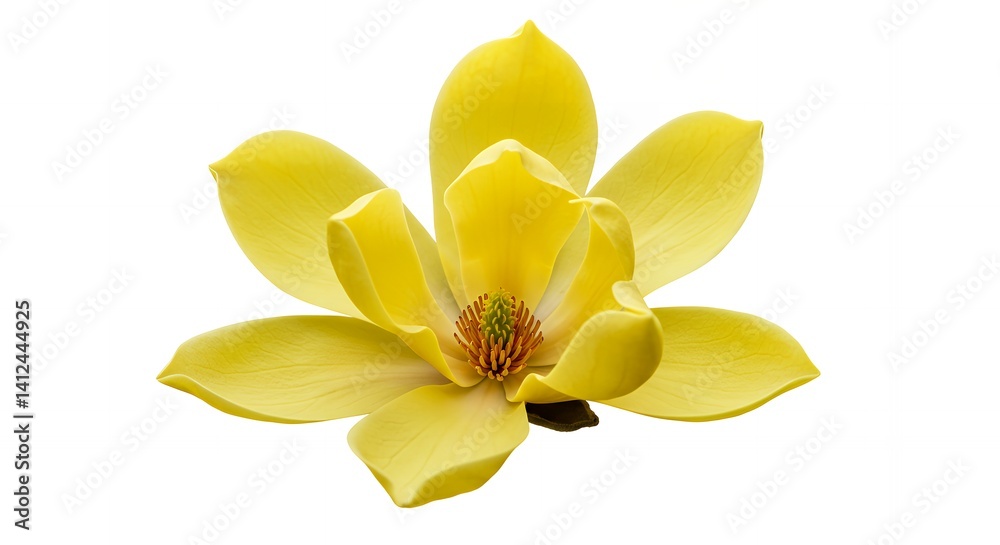 Obraz premium Stunning Close Up of a Yellow Magnolia Flower Blooming Against a White Background