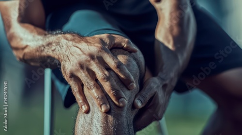 Close-up of Athlete Experiencing Knee Pain During Outdoor Sports Activity