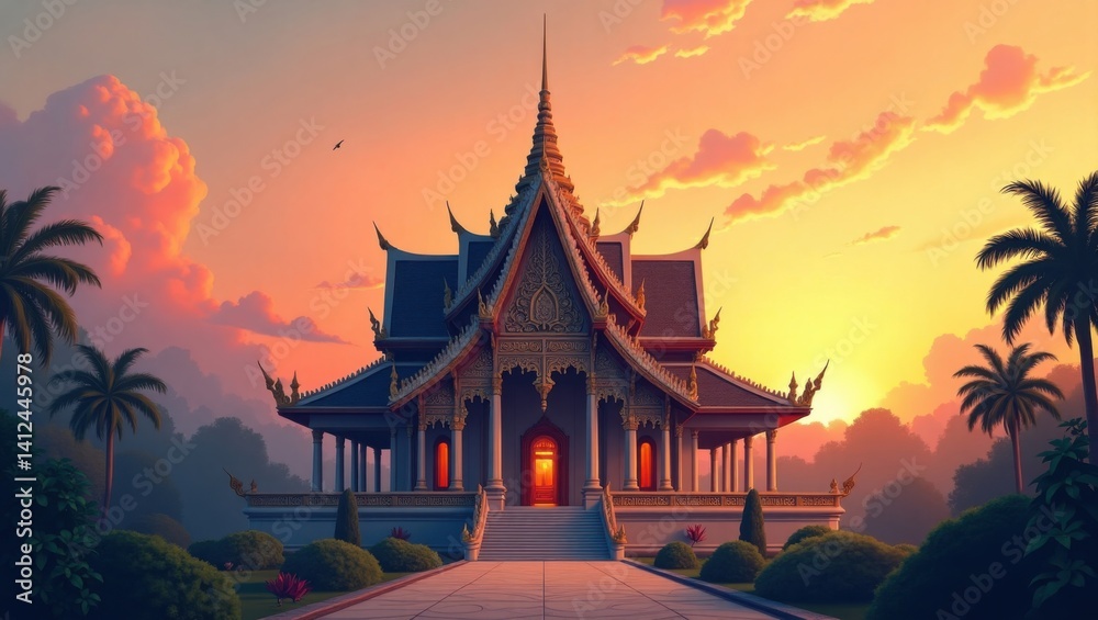 Golden Ordination Hall in the Morning Light Golden Ordination Hall in the Morning Light