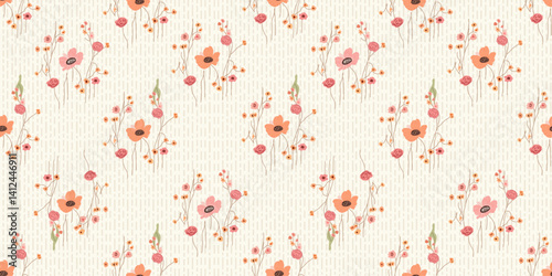 A Cute Seamless Flower Pattern with an Elegant Aesthetic with Vertical Line Background