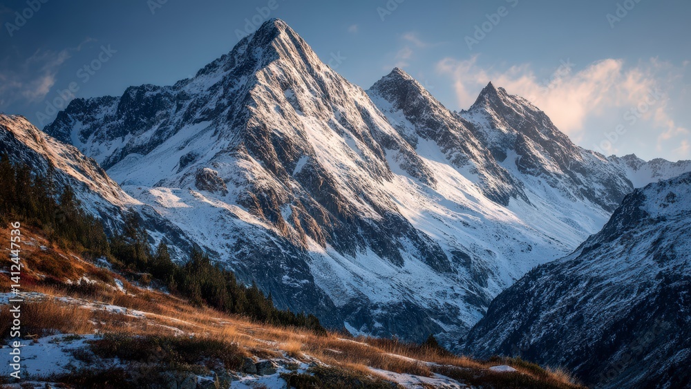 Obraz premium Majestic Snow-Capped Mountain at Sunrise