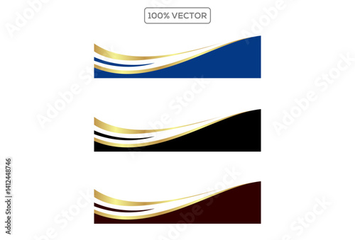Abstract border shapes for banner design. Vector header with golden line sections on white background. Website page templates