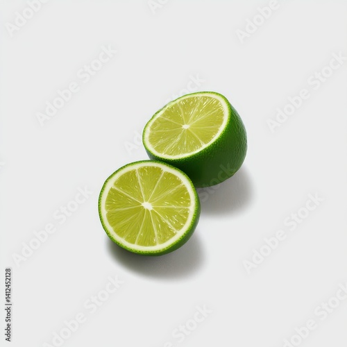 Halved lime close up studio shot on white background
