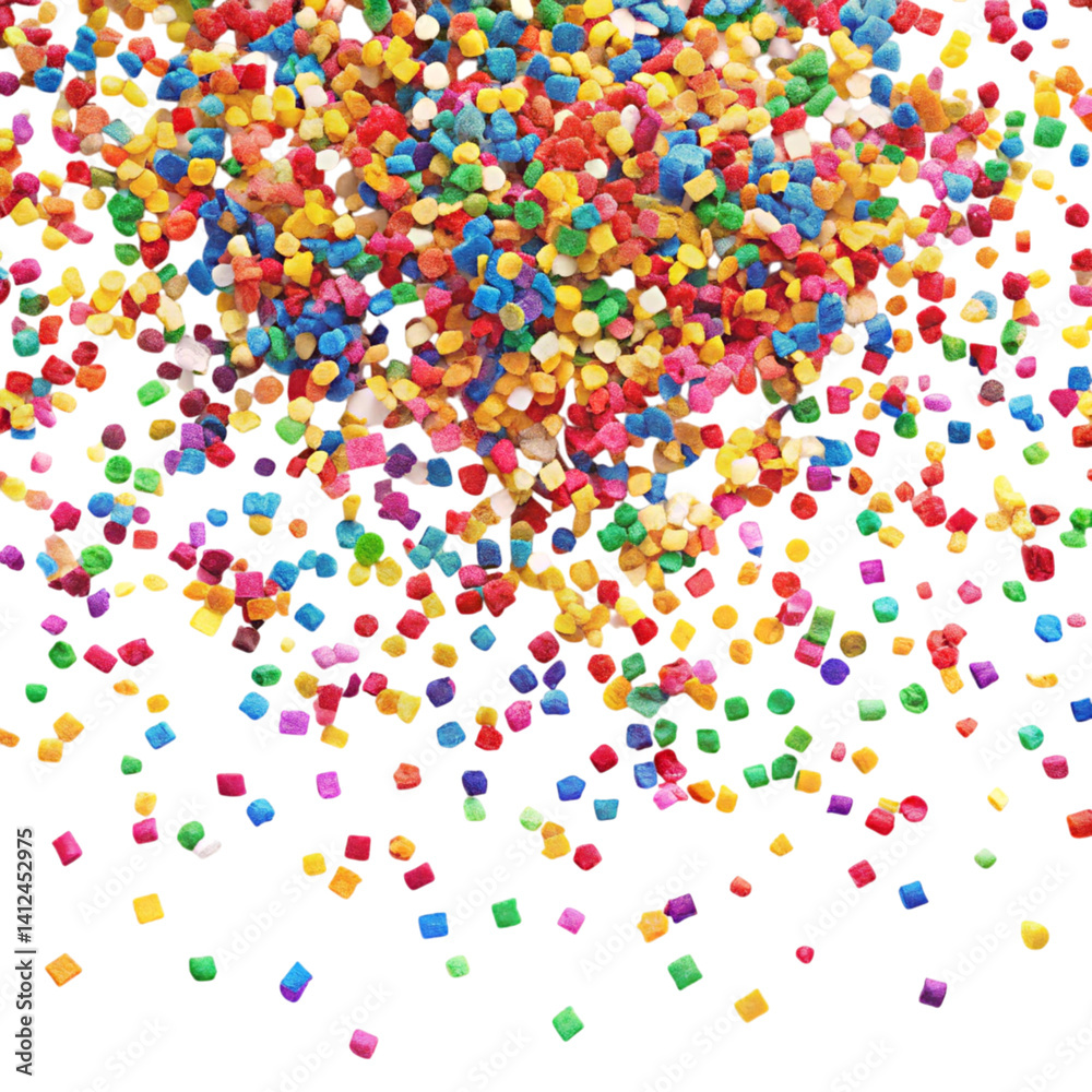 Assorted round and geometric confetti shapes scattered on a Transparent Background for party decorations Assorted round and geometric confetti shapes scattered on a Transparent Background for party decorations
