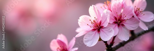 Macro shot of intricate pink and white cherry blossom flowers blooming in spring, intricate, spring