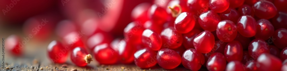 Macro shot of red pomegranate with vibrant seeds, juicy, ripe Macro shot of red pomegranate with vibrant seeds, juicy, ripe
