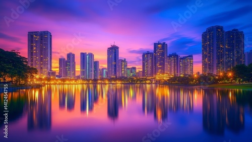 City Skyline Illuminated at Sunset