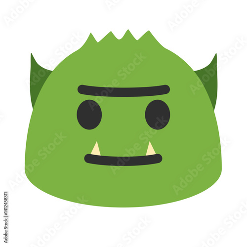 Green Monster Head Cartoon Style Clipart Illustration | Minimalistic Friendly Creature with Fangs Isolated on White Background