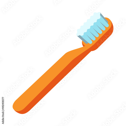 Toothbrush Illustration | Minimalistic Orange Handle with Blue Bristles Isolated on White Background