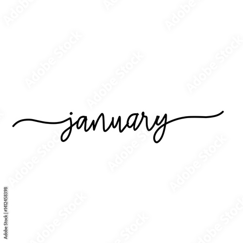 Months names line cursive calligraphy set.