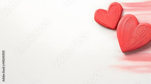 Red hearts on a white background symbolize love and affection, conveying emotions of romance and passion, perfect for Valentine's Day or romantic occasions, love concept. Selective focus
