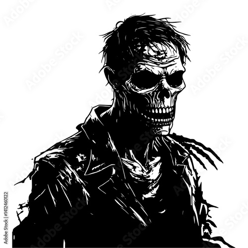 Vector isolated illustration of a zombie portrait on a white background.