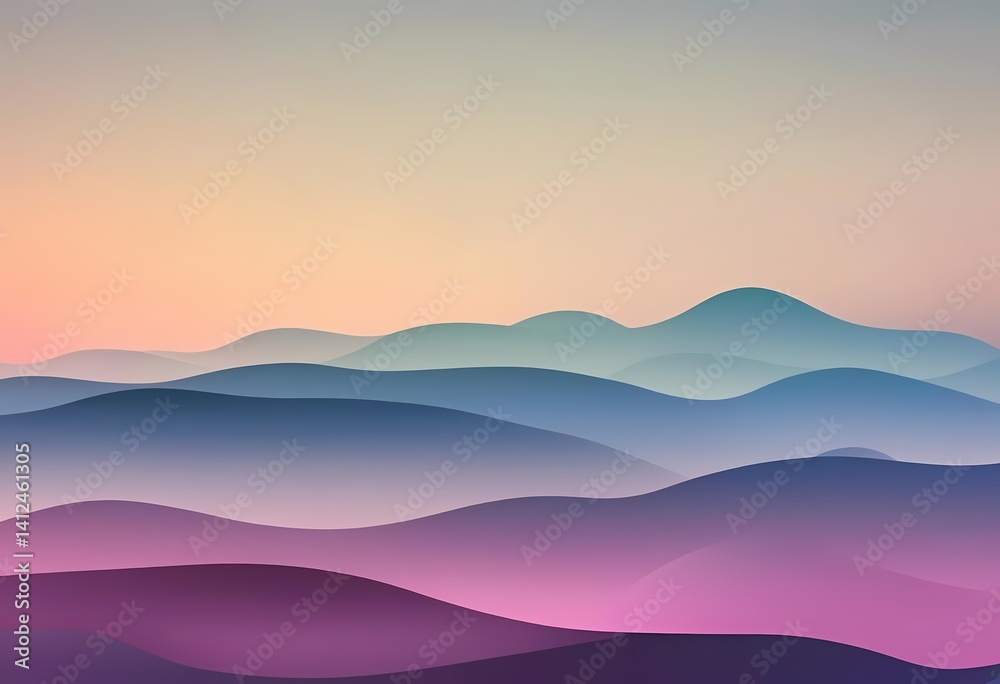 Minimalist Mountain Landscape with Purple and Teal Layers Minimalist Mountain Landscape with Purple and Teal Layers