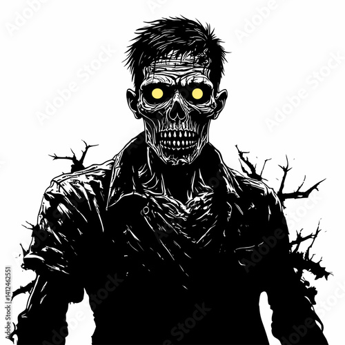 Vector isolated illustration of a zombie portrait on a white background.