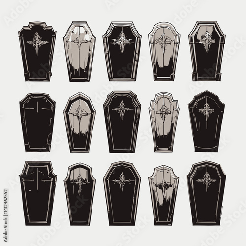 Vector isolated illustration of a set of coffins.