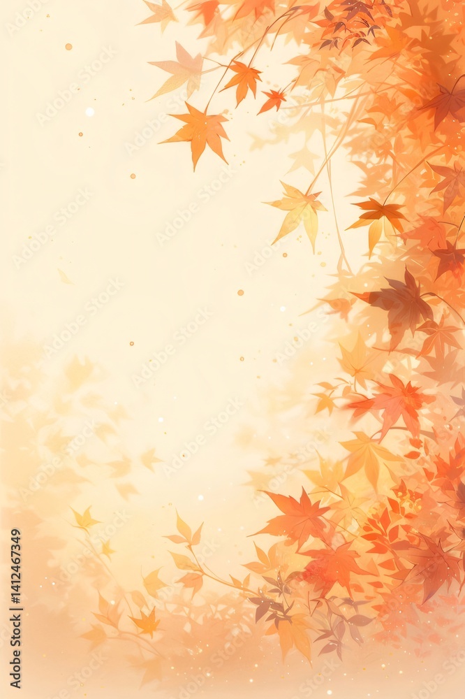 オレンジ色の紅葉の葉が夕日の光の中で優しく輝く鮮やかな秋の背景 オレンジ色の紅葉の葉が夕日の光の中で優しく輝く鮮やかな秋の背景