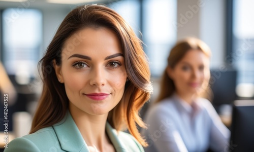 Wallpaper Mural Confident businesswoman smiling in modern office with colleague in background Torontodigital.ca