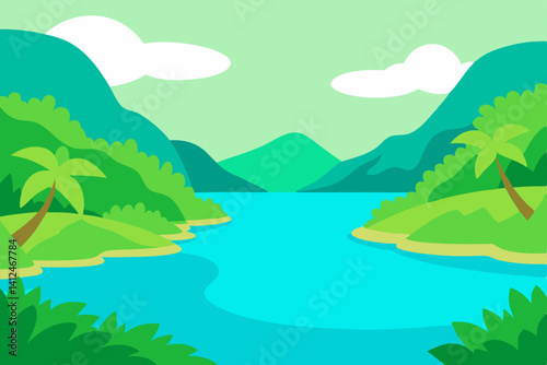mountain landscape with lake and mountains