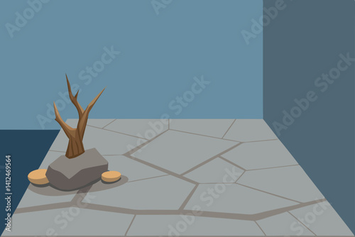 broken concrete wall with broken glass