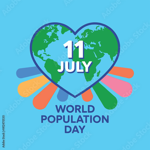 World Population Day Colorful Globe with People Vector Design, Social Unity for 11th July