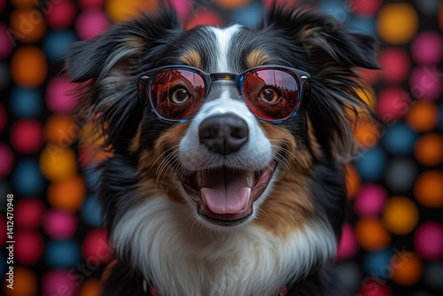 A dog wearing sunglasses and an american flag