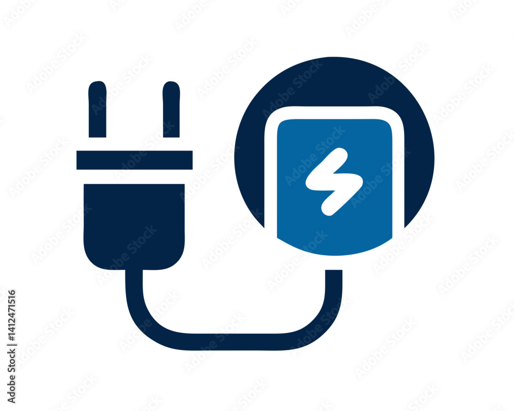 Electric Plug Icon with Power Symbol in Modern Style Electric Plug Icon with Power Symbol in Modern Style