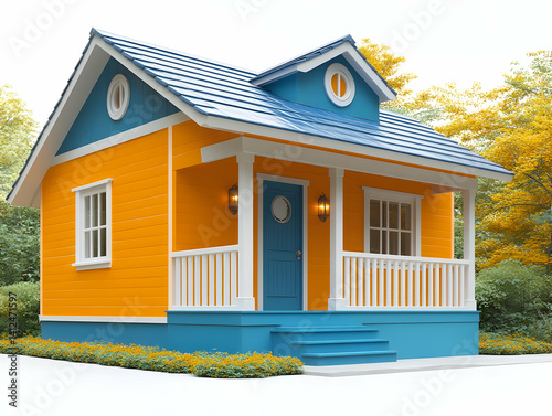 Obraz na płótnie Cute Orange and Blue Cottage 3D Render w salonie
