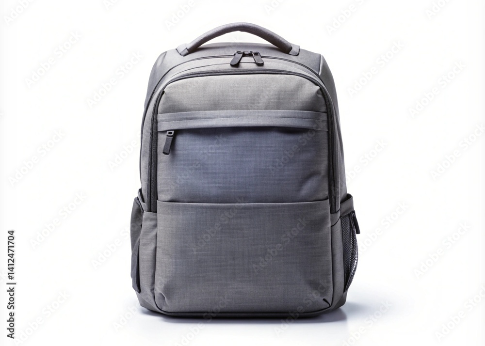 Front view of a gray laptop backpack isolated on a white background Front view of a gray laptop backpack isolated on a white background