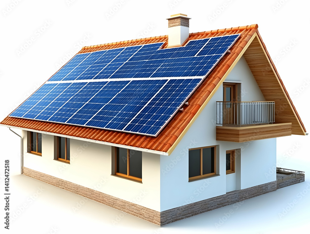 Solar House 3D Illustration