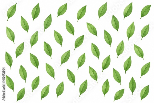 Seamless watercolor pattern of whole green leaves on a white background. Minimalist, fresh, and nature-inspired — perfect for spring design, eco packaging, and textiles.