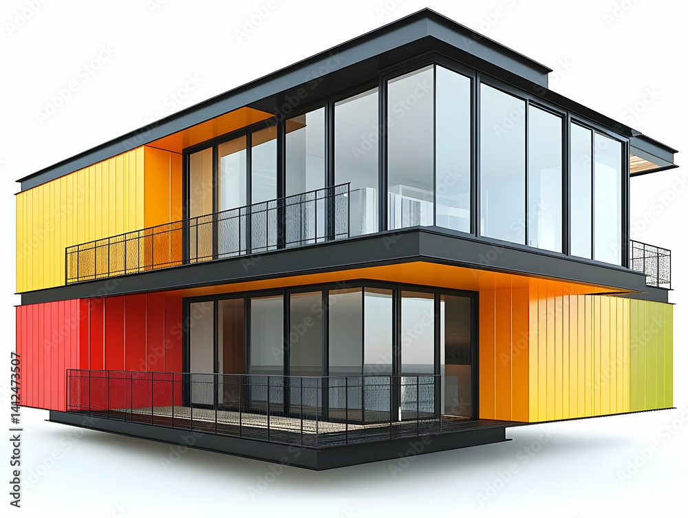 Colorful Modern House 3D Illustration