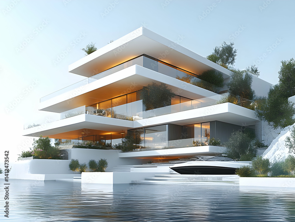 Modern Coastal Villa 3D Illustration