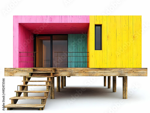 Colorful Wooden House 3D Illustration