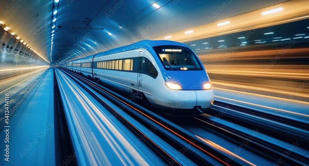 A train is traveling down a track with a tunnel in the background A train is traveling down a track with a tunnel in the background