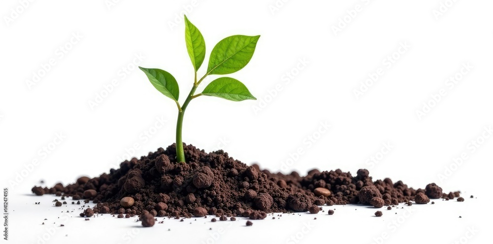 Single isolated branch with roots and soil on white background, texture, rustic, earthy Single isolated branch with roots and soil on white background, texture, rustic, earthy