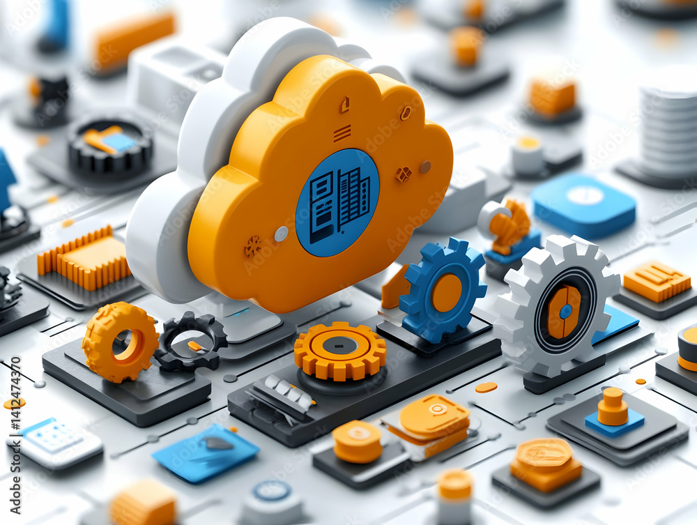 Cloud Computing 3D Illustration