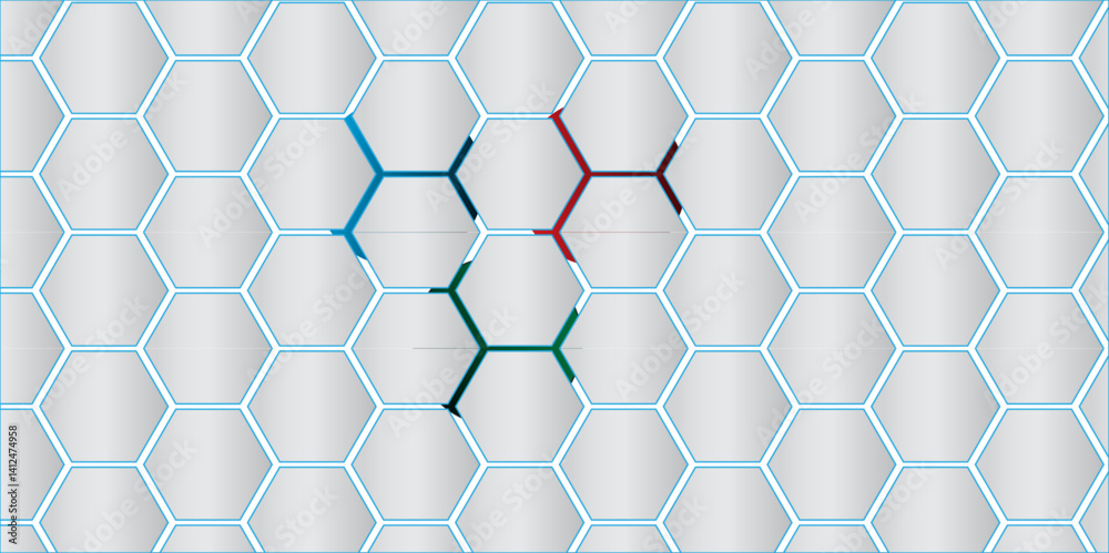 Abstract blue hexagon pattern seamless design with geometric texture and metallic honeycomb grid Abstract blue hexagon pattern seamless design with geometric texture and metallic honeycomb grid